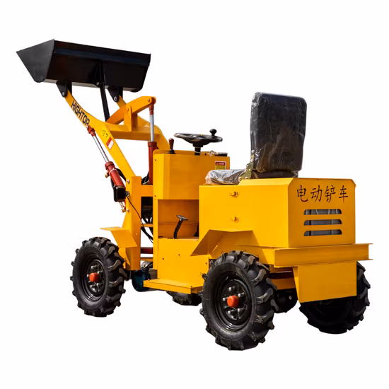 Pequeño minicargador frontal eléctrico personalizado con tracción en las cuatro ruedas, pequeño tractor montacargas